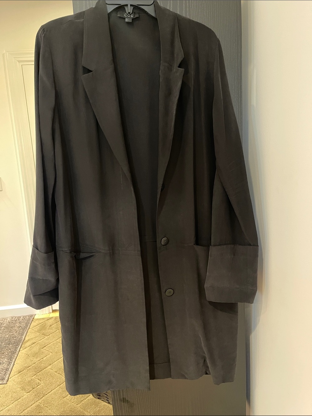 COS Black Oversized Trench Coat size 8 silk